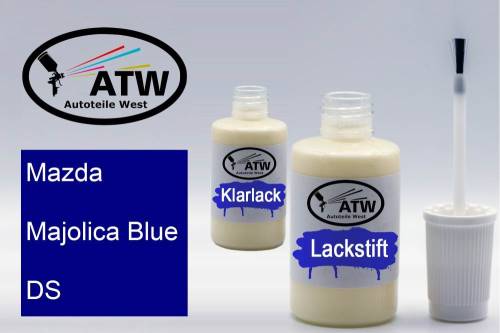 Mazda, Majolica Blue, DS: 20ml Lackstift + 20ml Klarlack - Set, von ATW Autoteile West.